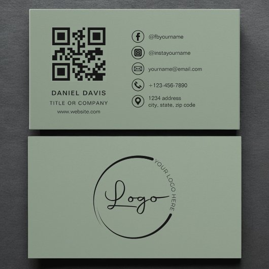 Luxury Sage Green Company Logo QR Code  Visitenkarte