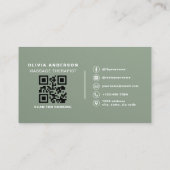 Luxury Sage Green Massage Therapist QR Code Visitenkarte (Rückseite)