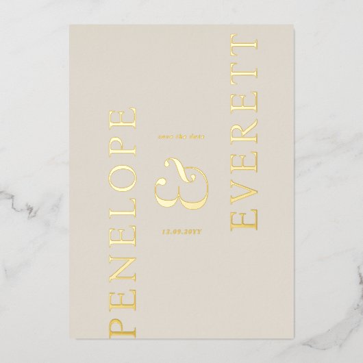 Luxury Save the Date | Modern Vertical Name Folieneinladung (Vorderseite)