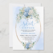 Luxury Script Blue Hydrangeas Sweet Sixteen Invite Einladung (Vorderseite)