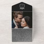 Luxury Silver Black Glitzer Monogram Wedding All In One Einladung (Außenbereich)