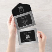 Luxury Silver Black Glitzer Monogram Wedding All In One Einladung (Abreißen)