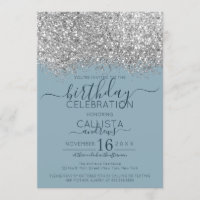Luxury Silver Blue Glitzer Confetti Birthday