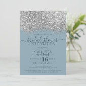 Luxury Silver Blue Glitzer Confetti Brautparty Einladung (Stehend Vorderseite)