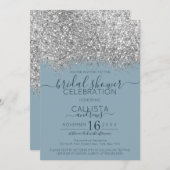 Luxury Silver Blue Glitzer Confetti Brautparty Einladung (Vorne/Hinten)
