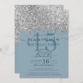 Luxury Silver Blue Glitzer Confetti Quinceañera Einladung (Vorne/Hinten)