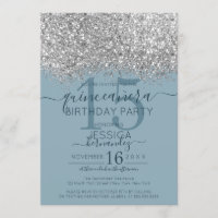 Luxury Silver Blue Glitzer Confetti Quinceañera