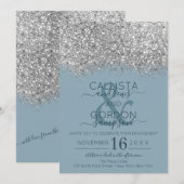 Luxury Silver Blue Glitzer Confetti Verlobung Einladung (Vorne/Hinten)