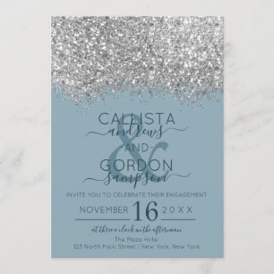 Luxury Silver Blue Glitzer Confetti Verlobung Einladung