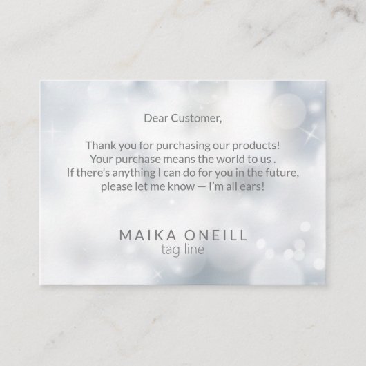 Luxury Silver Bokeh danke Ihnen für Ihren Kauf Visitenkarte (Vorderseite)