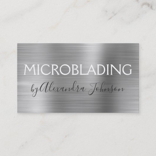 Luxury Silver Brushed Metal Microblading Visitenkarte (Vorderseite)