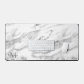 Luxury Silver Foil Marmor Monogram Schreibtischunterlage (Tastatur & Maus)