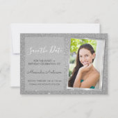 Luxury Silver Glitzer Sweet 16 Save the Date Einladung (Vorderseite)