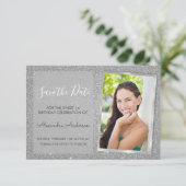 Luxury Silver Glitzer Sweet 16 Save the Date Einladung (Stehend Vorderseite)