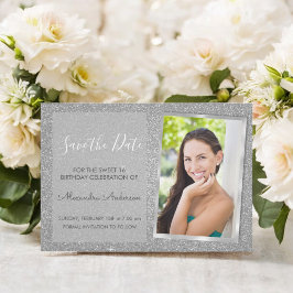Luxury Silver Glitzer Sweet 16 Save the Date Einladung