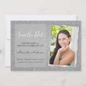 Luxury Silver Glitzer Sweet 16 Save the Date Einladung (Vorderseite)