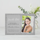 Luxury Silver Glitzer Sweet 16 Save the Date Einladung (Stehend Vorderseite)