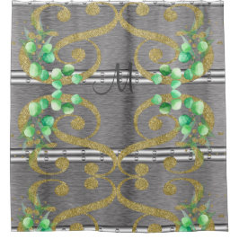 Luxury Silver Gold Glitzer Monogram Duschvorhang