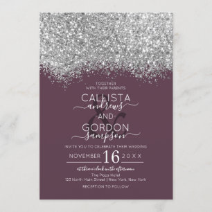 Luxury Silver Lila Glitzer Confetti Wedding Einladung