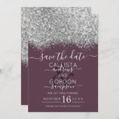Luxury Silver Lila Glitzer Confetti Wedding Save The Date (Vorne/Hinten)