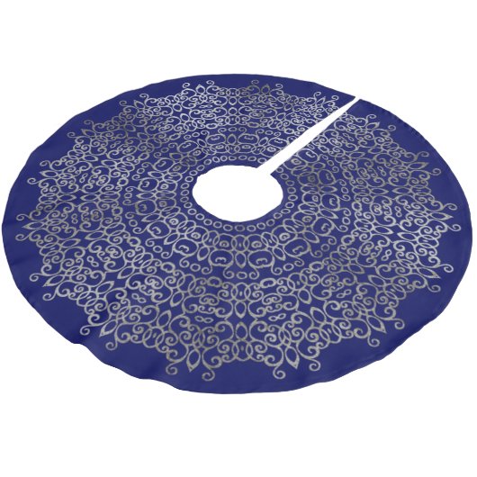 LUXURY SILVER & NAVY BLUE CHRISTMAS DAMASK CLASSY POLYESTER WEIHNACHTSBAUMDECKE (Schrägansicht)