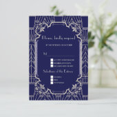 Luxury Silver Navy Blue Great 20s Wedding RSVP Karte (Stehend Vorderseite)