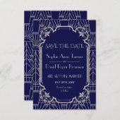 Luxury Silver Navy Blue Great Gatsby 20s Hochzeit Save The Date (Vorne/Hinten)