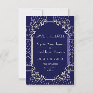 Luxury Silver Navy Blue Great Gatsby 20s Hochzeit Save The Date