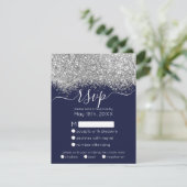 Luxury Silver Navy Glitzer Confetti Wedding RSVP Karte (Stehend Vorderseite)
