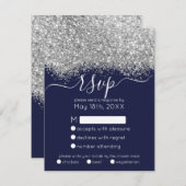 Luxury Silver Navy Glitzer Confetti Wedding RSVP Karte (Vorne/Hinten)