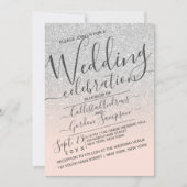 Luxury Silver Pink Funkelnd Glitzer Ombre Wedding Einladung (Vorderseite)