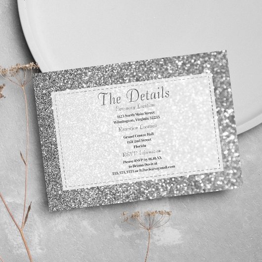 Luxury silver sparkly glitter glam Details Card Begleitkarte
