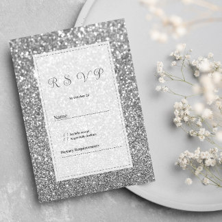 Luxury silver sparkly glitter glam RSVP Einladung