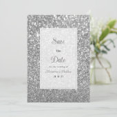 Luxury silver sparkly glitter glam Save The Date  Einladung (Stehend Vorderseite)