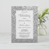 Luxury silver sparkly glitter glam Wedding  Einladung (Stehend Vorderseite)