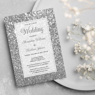 Luxury silver sparkly glitter glam Wedding Einladung