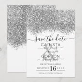 Luxury Silver White Glitzer Confetti Wedding Save The Date (Vorne/Hinten)