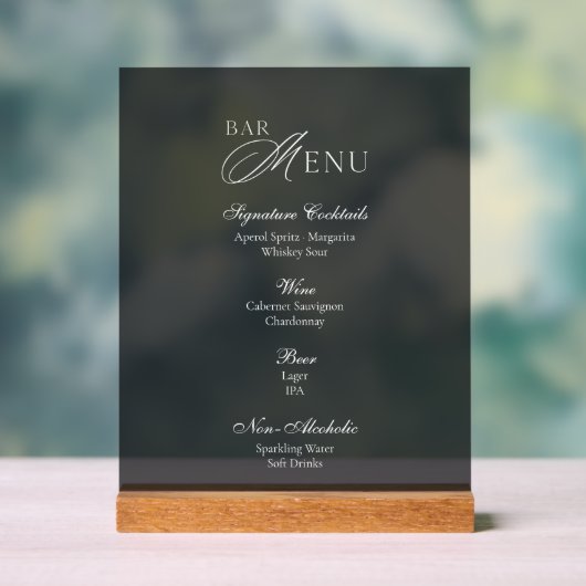 Luxury Smoked Acrylic Bar Menu Sign Acrylschild (Neutral)