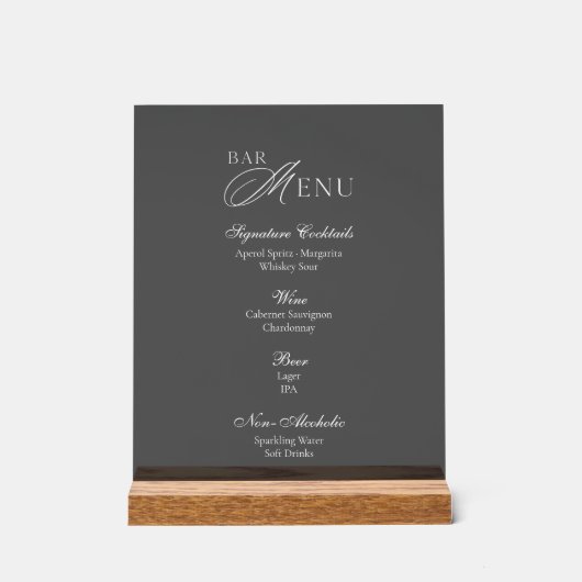 Luxury Smoked Acrylic Bar Menu Sign Acrylschild (Vorderseite)