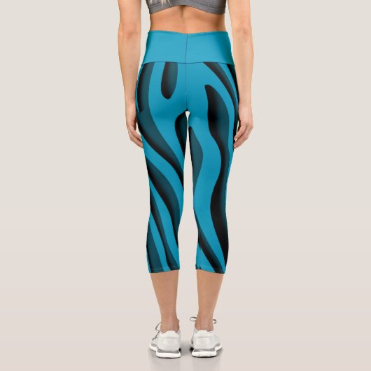 Luxury Soft Blue 3D Zebra Wave Capri Leggings (Rückseite)