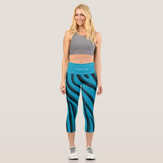 Luxury Soft Blue 3D Zebra Wave Capri Leggings (Vorderseite)