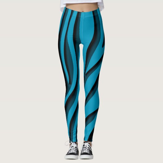 Luxury Soft Blue 3D Zebra Wave Leggings (Vorderseite)