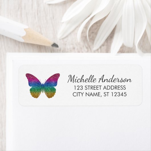 Luxury Sparkling Glitter Butterfly Return Address  (Insitu)
