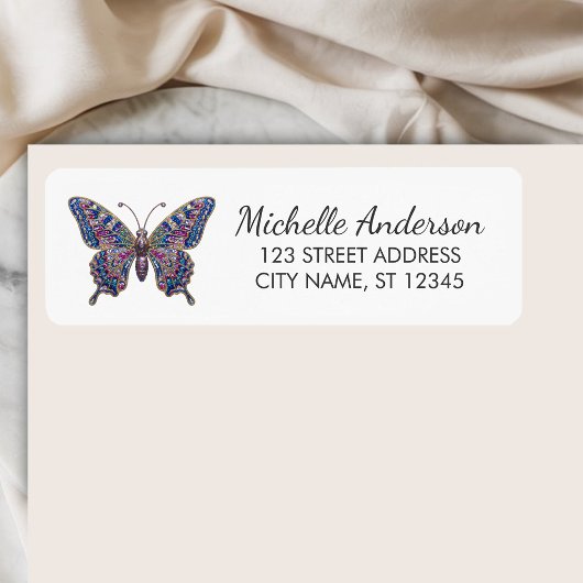 Luxury Sparkling Glitter Butterfly Return Address 