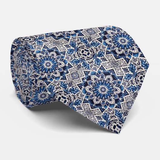 Luxury Statement Moroccan Tiled Faux Silk Neck Tie Krawatte (Gerollt)