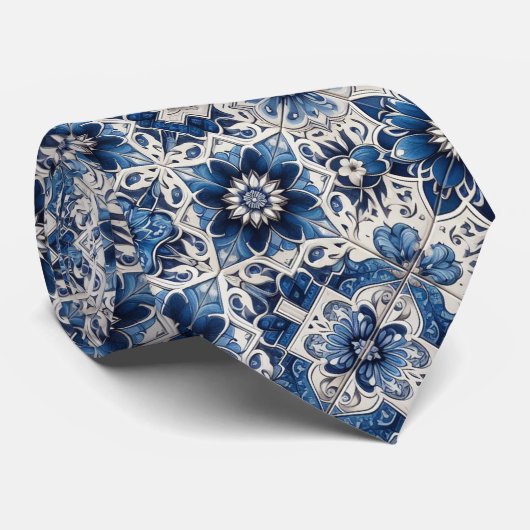 Luxury Statement Moroccan Tiled Faux Silk Neck Tie Krawatte (Gerollt)