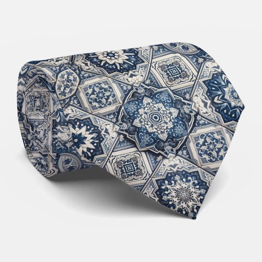 Luxury Statement Moroccan Tiled Faux Silk Neck Tie Krawatte (Gerollt)
