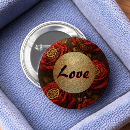Luxury Steampunk Roses Romantic Gold Gears Button