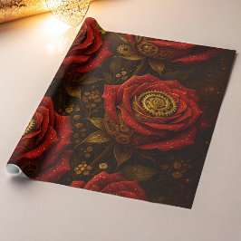 Luxury Steampunk Roses Romantic Gold Gears Geschenkpapier