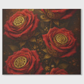 Luxury Steampunk Roses Romantic Gold Gears Geschenkpapier (Flach)